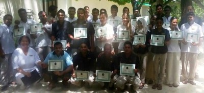 Graduation for some of the trainees from Veli, Dhigu and Naladhu, three resorts under one leadership—each resort is on its own island and caters to families, honeymooners, and the very wealthy preferring their privacy 