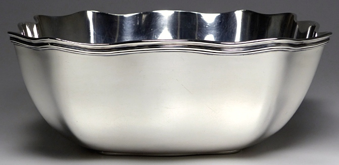 However, use of the least abrasive silver polishes listed here is needed to remove the remaining tarnish. The result shows the bowl after it has been polished with Herman’s Simply Clean.